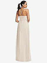 Rear View Thumbnail - Oat Plunging V-Neck Criss Cross Strap Back Maxi Dress