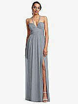 Front View Thumbnail - Platinum Plunging V-Neck Criss Cross Strap Back Maxi Dress