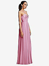 Side View Thumbnail - Powder Pink Plunging V-Neck Criss Cross Strap Back Maxi Dress