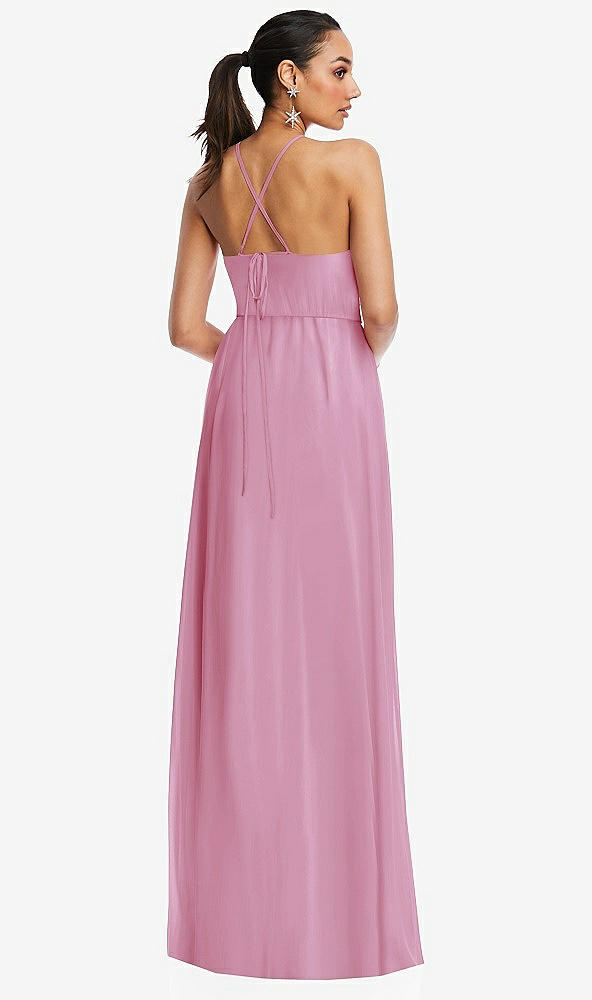 Back View - Powder Pink Plunging V-Neck Criss Cross Strap Back Maxi Dress