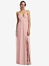 Front View Thumbnail - Rose - PANTONE Rose Quartz Plunging V-Neck Criss Cross Strap Back Maxi Dress