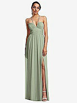 Front View Thumbnail - Sage Plunging V-Neck Criss Cross Strap Back Maxi Dress