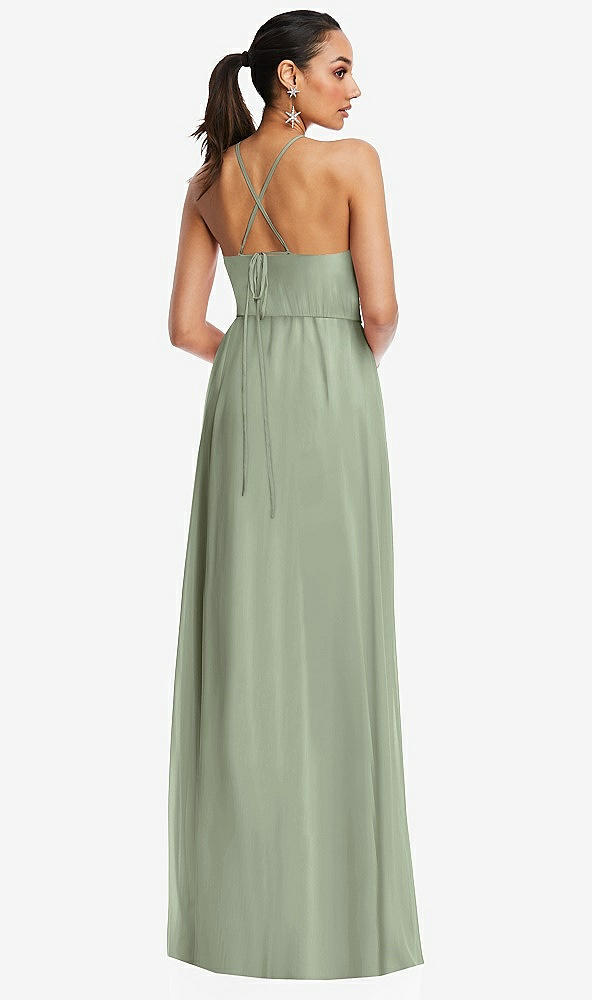 Back View - Sage Plunging V-Neck Criss Cross Strap Back Maxi Dress