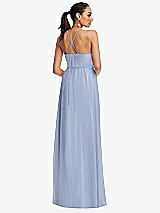 Rear View Thumbnail - Sky Blue Plunging V-Neck Criss Cross Strap Back Maxi Dress