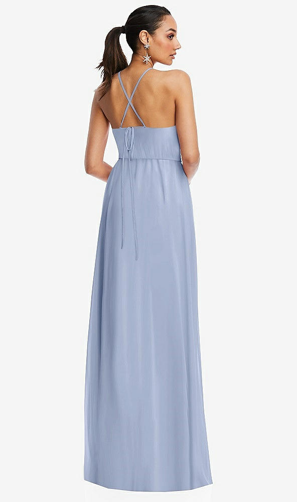 Back View - Sky Blue Plunging V-Neck Criss Cross Strap Back Maxi Dress