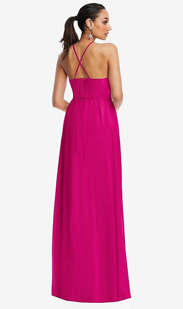 Back View - Think Pink Plunging V-Neck Criss Cross Strap Back Maxi Dress