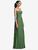 Side View Thumbnail - Vineyard Green Plunging V-Neck Criss Cross Strap Back Maxi Dress