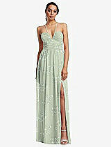 Front View Thumbnail - Vintage Primrose Sage Plunging V-Neck Criss Cross Strap Back Maxi Dress