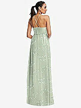 Rear View Thumbnail - Vintage Primrose Sage Plunging V-Neck Criss Cross Strap Back Maxi Dress