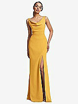 Front View Thumbnail - NYC Yellow Cowl-Neck Wide Strap Crepe Trumpet Gown with Front Slit