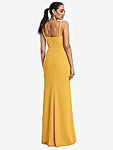 Rear View Thumbnail - NYC Yellow Cowl-Neck Wide Strap Crepe Trumpet Gown with Front Slit