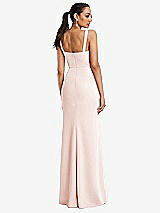 Rear View Thumbnail - Blush Cowl-Neck Wide Strap Crepe Trumpet Gown with Front Slit