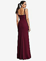 Rear View Thumbnail - Cabernet Cowl-Neck Wide Strap Crepe Trumpet Gown with Front Slit