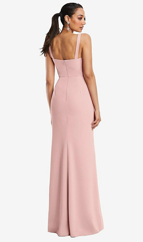 Back View - Rose - PANTONE Rose Quartz Cowl-Neck Wide Strap Crepe Trumpet Gown with Front Slit