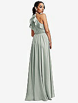 Rear View Thumbnail - Willow Green Ruffle-Trimmed Bodice Halter Maxi Dress with Wrap Slit