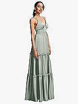 Side View Thumbnail - Willow Green Low-Back Triangle Maxi Dress with Ruffle-Trimmed Tiered Skirt