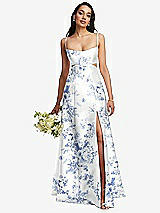 Alt View 1 Thumbnail - Cottage Rose Larkspur Open Neck Cutout Floral Satin A-Line Gown with Pockets