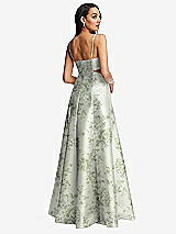 Rear View Thumbnail - Sage Cottage Rose Open Neck Cutout Floral Satin A-Line Gown with Pockets