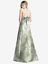 Rear View Thumbnail - Sage Cottage Rose Strapless A-line Floral Satin Gown with Modern Bow Detail