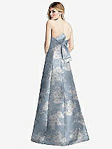 Rear View Thumbnail - Porcelain Blue Seraphina Floral Strapless A-line Floral Satin Gown with Modern Bow Detail