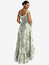 Rear View Thumbnail - Sage Cottage Rose Cap Sleeve Deep Ruffle Hem Floral High Low Dress with Pockets