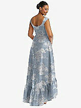 Rear View Thumbnail - Porcelain Blue Seraphina Floral Cap Sleeve Deep Ruffle Hem Floral High Low Dress with Pockets