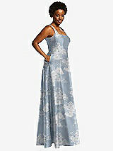 Alt View 2 Thumbnail - Porcelain Blue Seraphina Floral Boned Corset Closed-Back Floral Satin Gown with Full Skirt