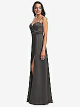 Side View Thumbnail - Caviar Gray Adjustable Strap A-Line Faux Wrap Maxi Dress