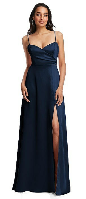 Adjustable Strap A-Line Faux Wrap Maxi Dress