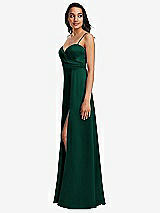 Side View Thumbnail - Hunter Green Adjustable Strap A-Line Faux Wrap Maxi Dress