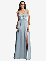 Front View Thumbnail - Mist Adjustable Strap A-Line Faux Wrap Maxi Dress