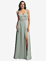 Front View Thumbnail - Willow Green Adjustable Strap A-Line Faux Wrap Maxi Dress