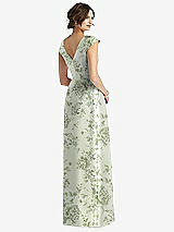 Rear View Thumbnail - Sage Cottage Rose Cap Sleeve Pleated Skirt Floral Satin Dress with Pockets