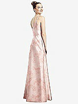 Rear View Thumbnail - Bow And Blossom Print Draped Wrap Floral Satin Maxi Dress with Pockets