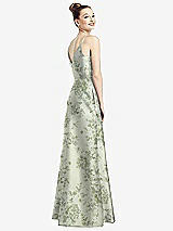 Rear View Thumbnail - Sage Cottage Rose Draped Wrap Floral Satin Maxi Dress with Pockets