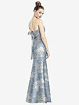 Rear View Thumbnail - Porcelain Blue Seraphina Floral Open-Back Bow Tie Floral Satin Trumpet Gown