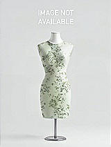 Front View Thumbnail - Sage Cottage Rose Sleeveless Pleated Bow-Waist Floral Satin Pencil Dress with Pockets