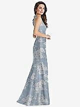 Side View Thumbnail - Porcelain Blue Seraphina Floral Jewel Neck Bowed Open-Back Floral Trumpet Dress with Front Slit