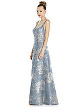 Side View Thumbnail - Porcelain Blue Seraphina Floral Sleeveless Square-Neck Princess Line Floral Gown with Pockets