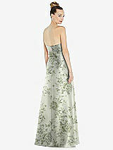 Rear View Thumbnail - Sage Cottage Rose Basque-Neck Strapless Floral Satin Gown with Mini Sash