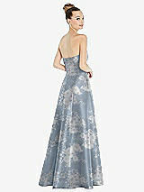 Rear View Thumbnail - Porcelain Blue Seraphina Floral Bow Cuff Strapless Floral Satin Ball Gown with Pockets