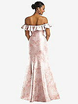 Rear View Thumbnail - Bow And Blossom Print Off-the-Shoulder Ruffle Neck Floral Satin Trumpet Gown