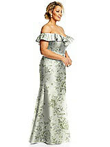 Alt View 4 Thumbnail - Sage Cottage Rose Off-the-Shoulder Ruffle Neck Floral Satin Trumpet Gown