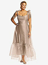 Alt View 1 Thumbnail - Topaz Convertible Deep Ruffle Hem High Low Organdy Dress with Scarf-Tie Straps