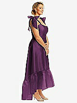 Alt View 2 Thumbnail - Aubergine Convertible Deep Ruffle Hem High Low Organdy Dress with Scarf-Tie Straps