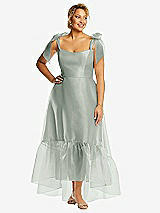 Alt View 1 Thumbnail - Willow Green Convertible Deep Ruffle Hem High Low Organdy Dress with Scarf-Tie Straps