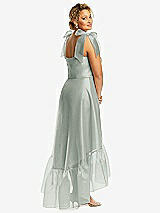 Alt View 3 Thumbnail - Willow Green Convertible Deep Ruffle Hem High Low Organdy Dress with Scarf-Tie Straps