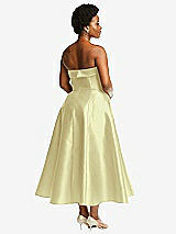 Alt View 2 Thumbnail - Butter Yellow Cuffed Strapless Satin Twill Midi Dress with Full Skirt and Pockets