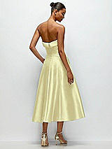 Side View Thumbnail - Butter Yellow Cuffed Strapless Satin Twill Midi Dress with Full Skirt and Pockets