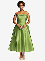 Alt View 4 Thumbnail - Mojito Cuffed Strapless Satin Twill Midi Dress with Full Skirt and Pockets